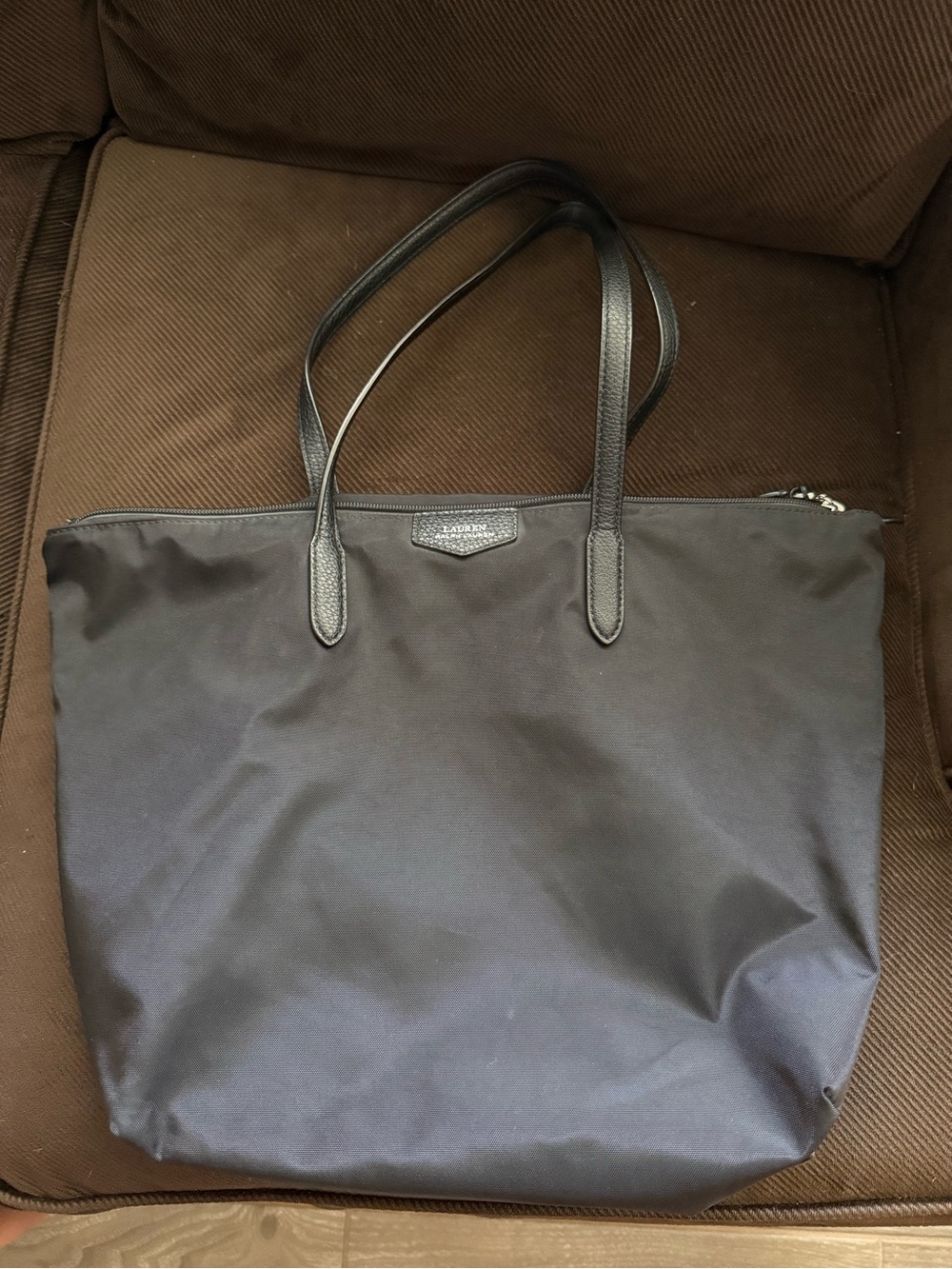 Lauren Ralph Lauren Black Nylon Tote with Polyester Trim